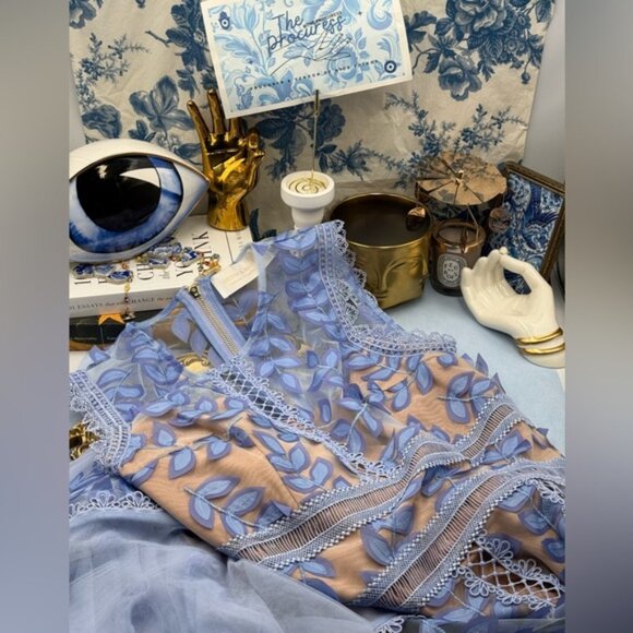 🆕 BRONX & BANCO 🧿 NWOT Violet Flared Embroidered Mesh Midi Dress, Sz M US 6 - Picture 2 of 16